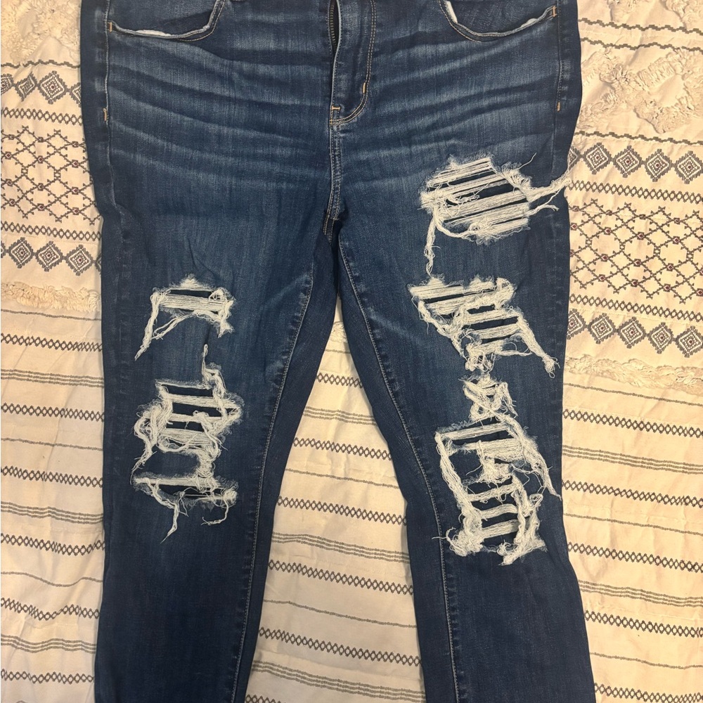 American Eagle Outfitters Distressed Dark Blue Boyfriend Jeans